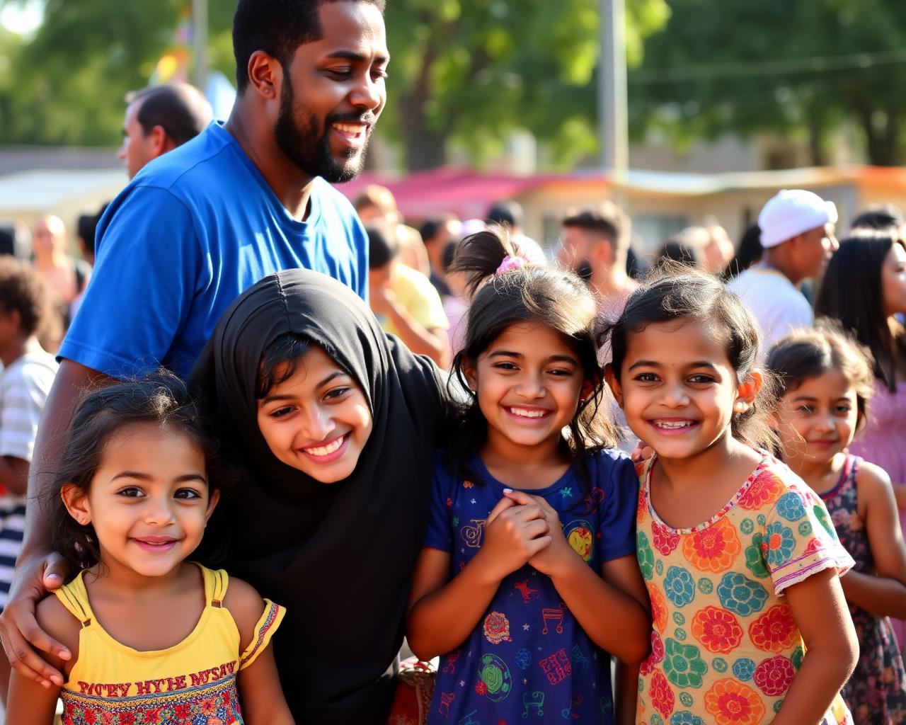 Famílias e crianças reunidas em evento cultural do PSTFA