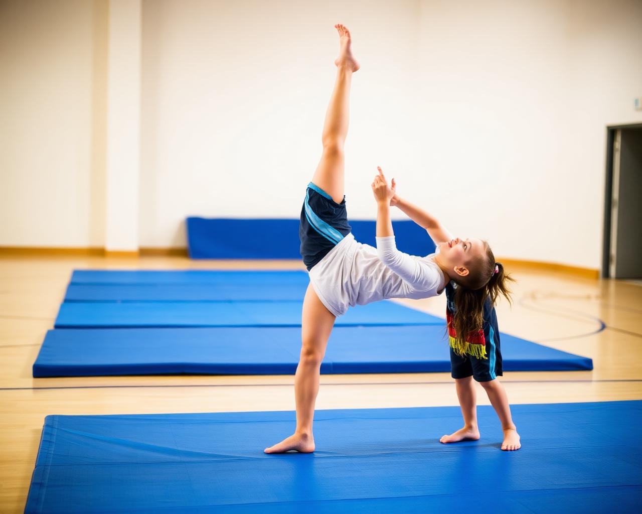 Crianças em treino de ginástica acrobática