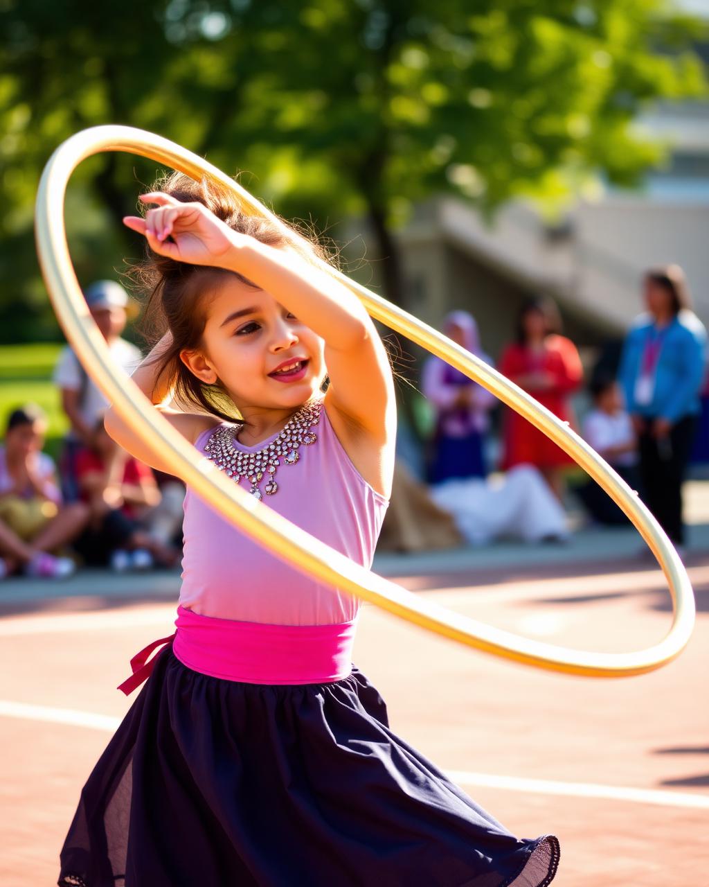 Menina com arco em apresentação de ginástica rítmica